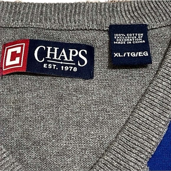 CHAPS Classic V-Neck Sweater Vest Classic Gray & Blue size XL - Picture 7 of 7